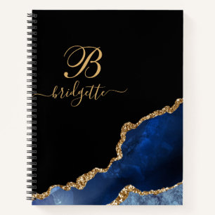 Carnet Parties scintillant d'or bleu Géode Monogramme