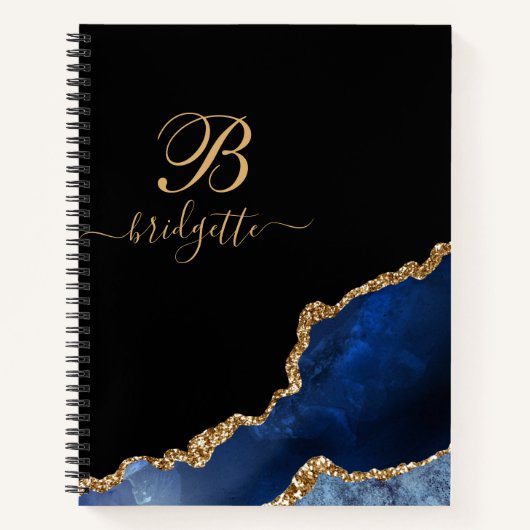 Carnet Parties scintillant d'or bleu Géode Monogramme (Devant)