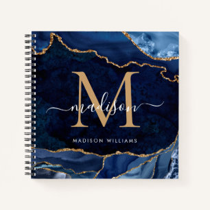 Carnet Parties scintillant d'or bleu marine moderne Agate