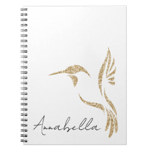 Carnet Parties scintillant d'or Colibri et nom personnali