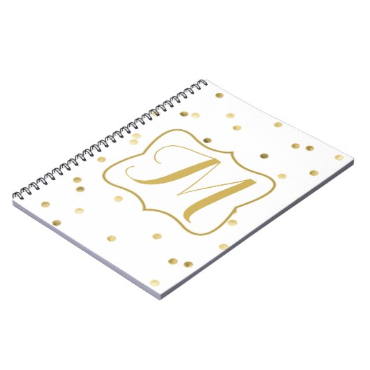 Carnet Parties scintillant d'or Confetti Dot Polka Monogr (Côté gauche)