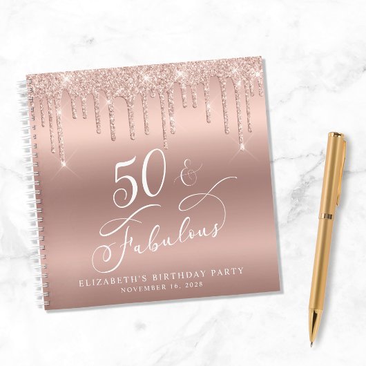 Carnet Parties scintillant d'or rose 50e anniversaire de