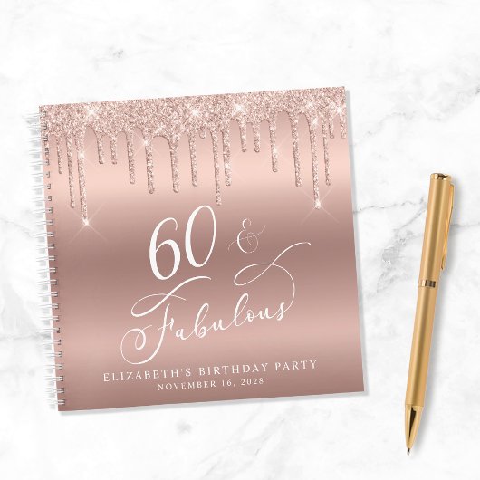 Carnet Parties scintillant d'or rose 60e anniversaire de 