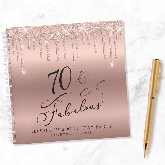 Carnet Parties scintillant d'or rose 70e anniversaire de 
