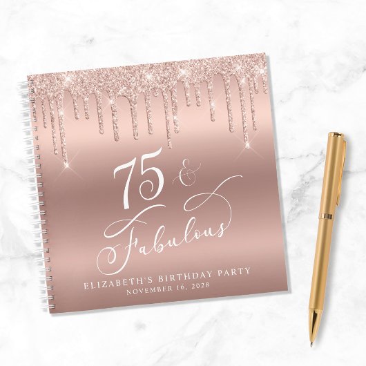 Carnet Parties scintillant d'or rose 75e anniversaire de