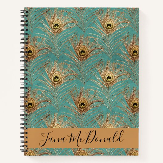 Carnet Parties scintillant élégante Peacock Feathers croq (Devant)