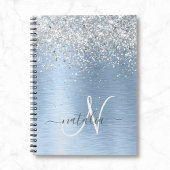 Carnet Parties scintillant en argent brossé bleu Nom du m