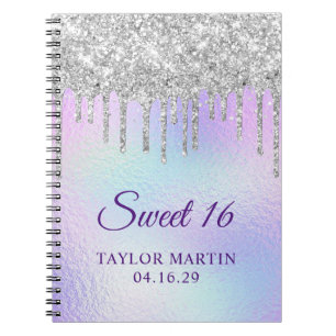 Carnet Parties scintillant en argent Iridescente Sweet 16