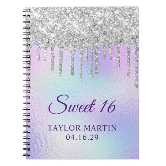 Carnet Parties scintillant en argent Iridescente Sweet 16 (Devant)