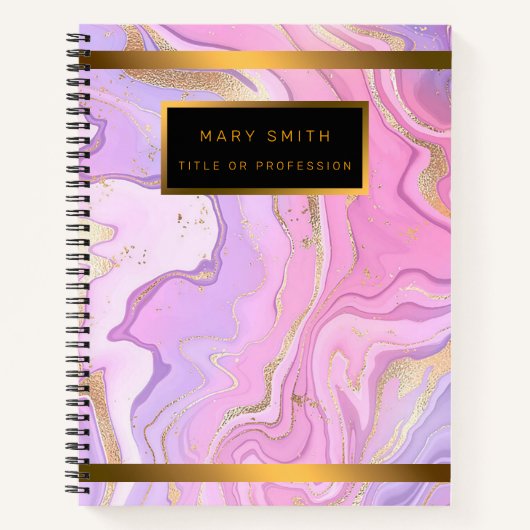 Carnet Parties scintillant en marbre rose violet or (Devant)