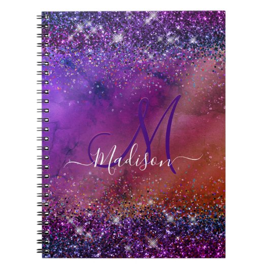 Carnet Parties scintillant en métal brossé violet irisé m (Devant)