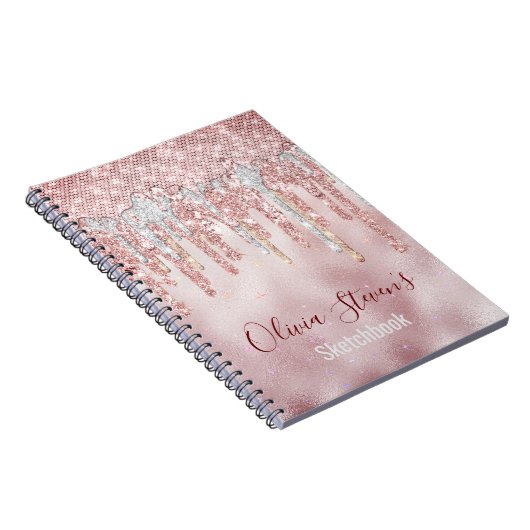 Carnet Parties scintillant en or broché chic rose gouttes (Côté Droit)