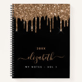 Carnet Parties scintillant en or noir goutte nom monogram (Devant)