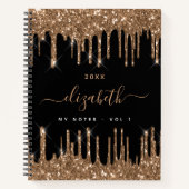 Carnet Parties scintillant en or noir goutte nom monogram (Devant)
