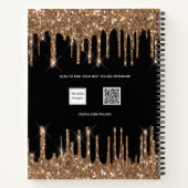 Carnet Parties scintillant en or noir goutte nom monogram (Dos)