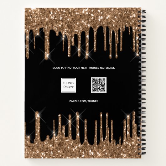 Carnet Parties scintillant en or noir goutte nom monogram (Dos)