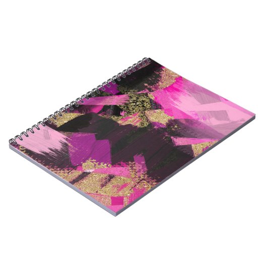 Carnet Parties scintillant en or noir rose Brush moderne  (Côté gauche)