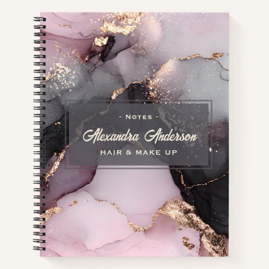 Carnet Parties scintillant en or noir rose élégant Marbre (Devant)