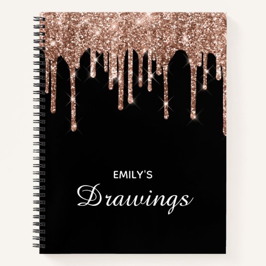 Carnet Parties scintillant en or Rose brillant Dessin noi (Devant)