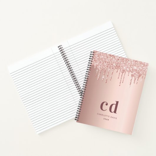 Carnet parties scintillant en or rose gouttes initiales m (Intérieur)