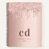 Carnet parties scintillant en or rose gouttes initiales m (Devant)