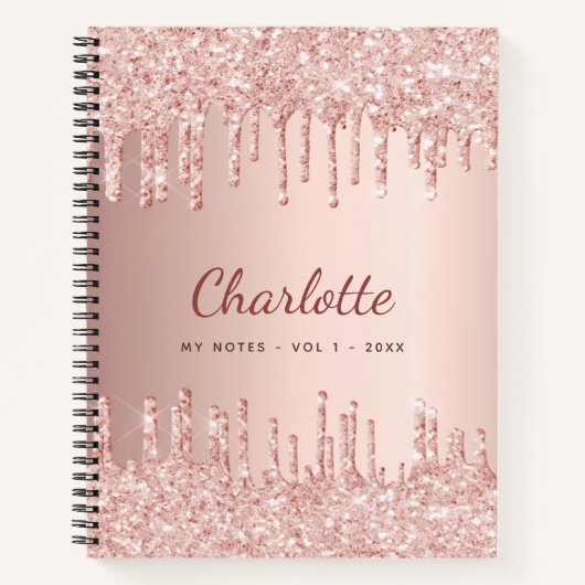 Carnet parties scintillant en or rose monogramme nom luxe (Devant)