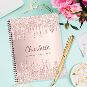 Carnet parties scintillant en or rose monogramme nom luxe