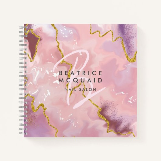 Carnet Parties scintillant en or rose pâle Agate Monogram (Devant)