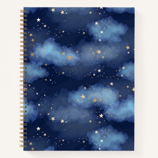 Carnet Parties scintillant Gold Stars Dark Blue Sky Motif (Devant)