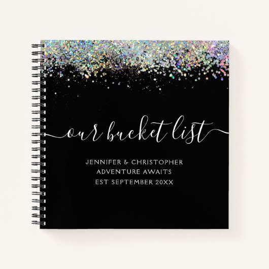 Carnet Parties scintillant holographique noire Notre list (Devant)