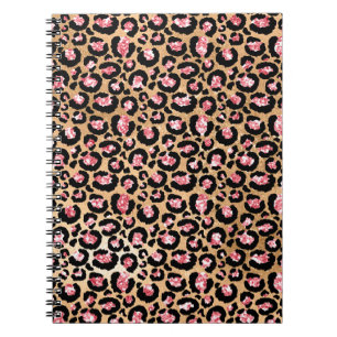 Carnet Parties scintillant Léopard à huile rose pâle et o