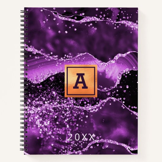 Carnet Parties scintillant mauve agneau rose nom or (Devant)