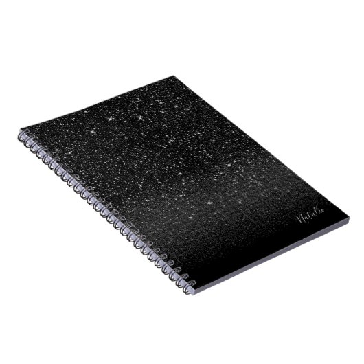 Carnet Parties scintillant moderne Black Sparkle avec nom (Côté Droit)
