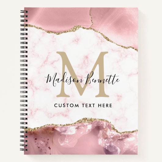 Carnet Parties scintillant moderne Blush Rose or Agate Mo (Devant)