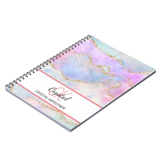 Carnet Parties scintillant moderne Monogram Pastel Rainbo (Côté gauche)