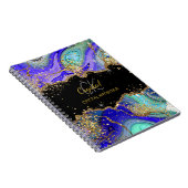 Carnet Parties scintillant moderne Monogramme bleu vert A (Côté Droit)