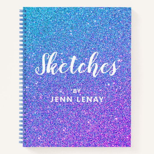 Carnet Parties scintillant moderne violet bleu Nom Script (Devant)