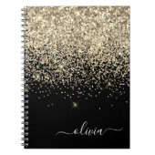Carnet Parties scintillant Noir Or Script Monogramme Nom  (Devant)