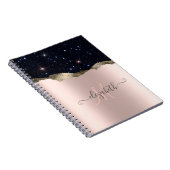 Carnet Parties scintillant noire moderne Rose or Monogram (Côté Droit)
