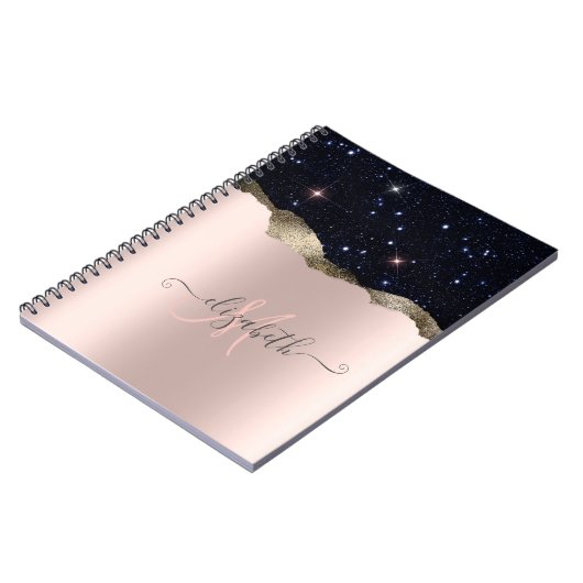 Carnet Parties scintillant noire moderne Rose or Monogram (Côté gauche)
