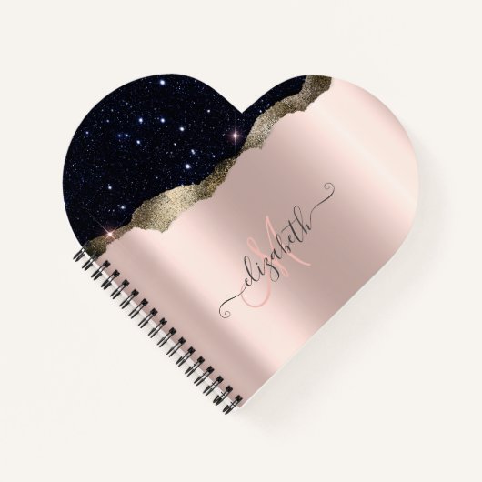 Carnet Parties scintillant noire moderne Rose or Monogram (Devant)