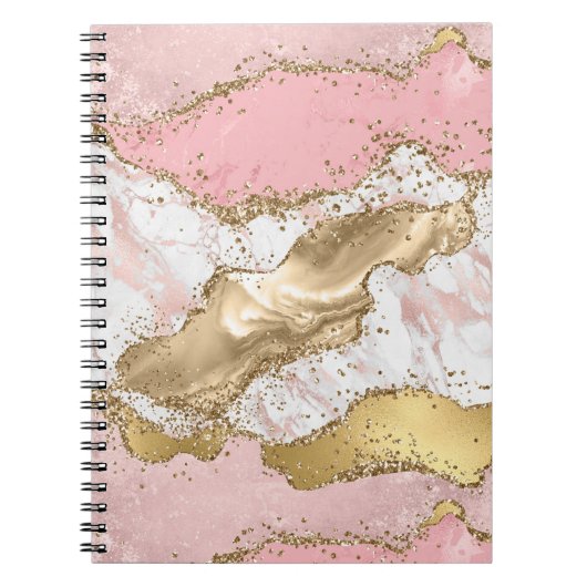Carnet Parties scintillant or Marbre blanc rose (Devant)