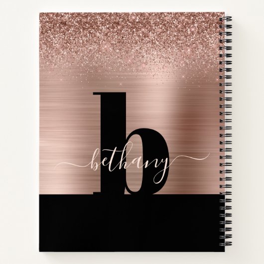 Carnet Parties scintillant or rose en métal brossé Monogr (Dos)