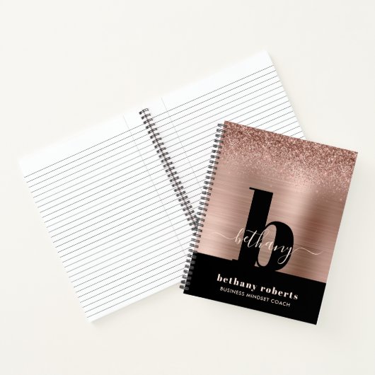 Carnet Parties scintillant or rose en métal brossé Monogr (Intérieur)