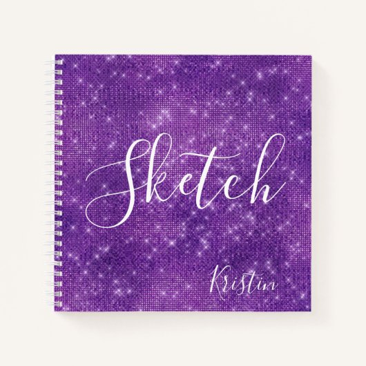 Carnet Parties scintillant Purple White Script Votre nom  (Devant)