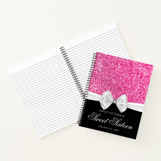 Carnet Parties scintillant rose chaud blanc Bow Sweet 16  (Intérieur)