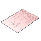 Carnet Parties scintillant Rose d'or filles gouttes Ombre (Côté gauche)