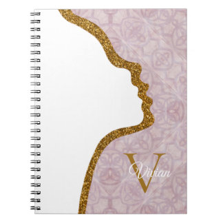 Carnet Parties scintillant rose Et Or Face Monogramme Nom