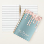 Carnet Parties scintillant rose Gold Drift Turquoise Text (À l'intérieur)