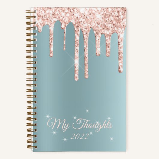 Carnet Parties scintillant rose Gold Drift Turquoise Text (Recto)